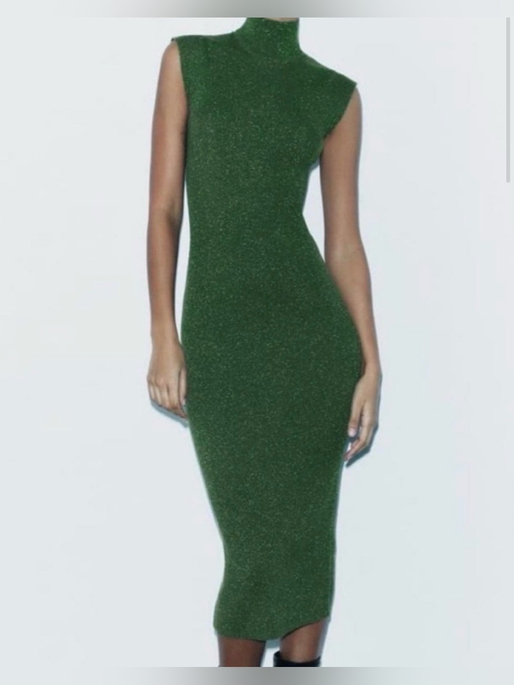 Zara Sleeveless Mock Neck Green Midi Dress